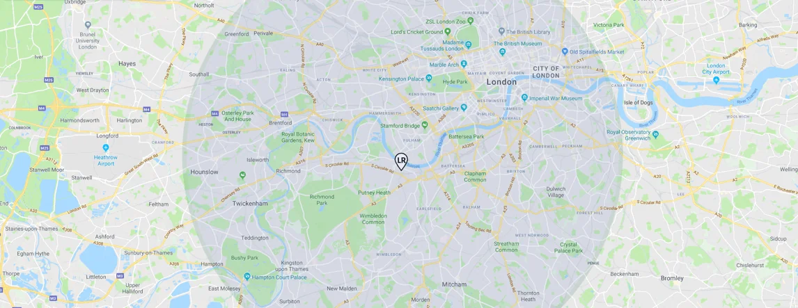 Map of London showing the area of coverage that London Roofing provide roofing services to our residential and commercial customers.